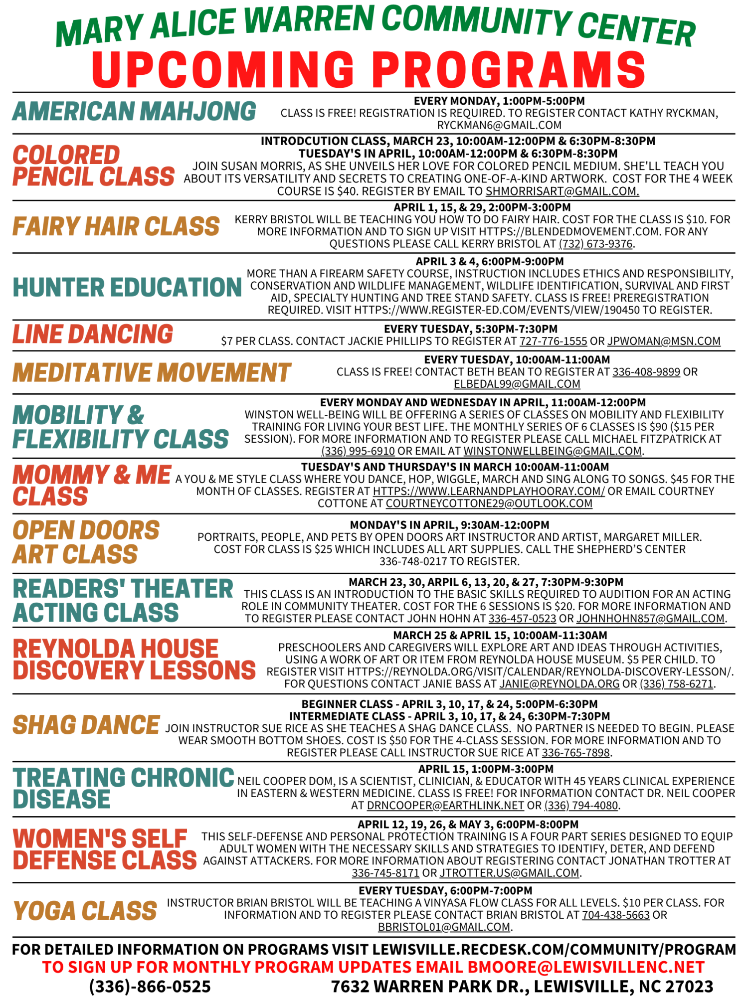 April Programs & Classes