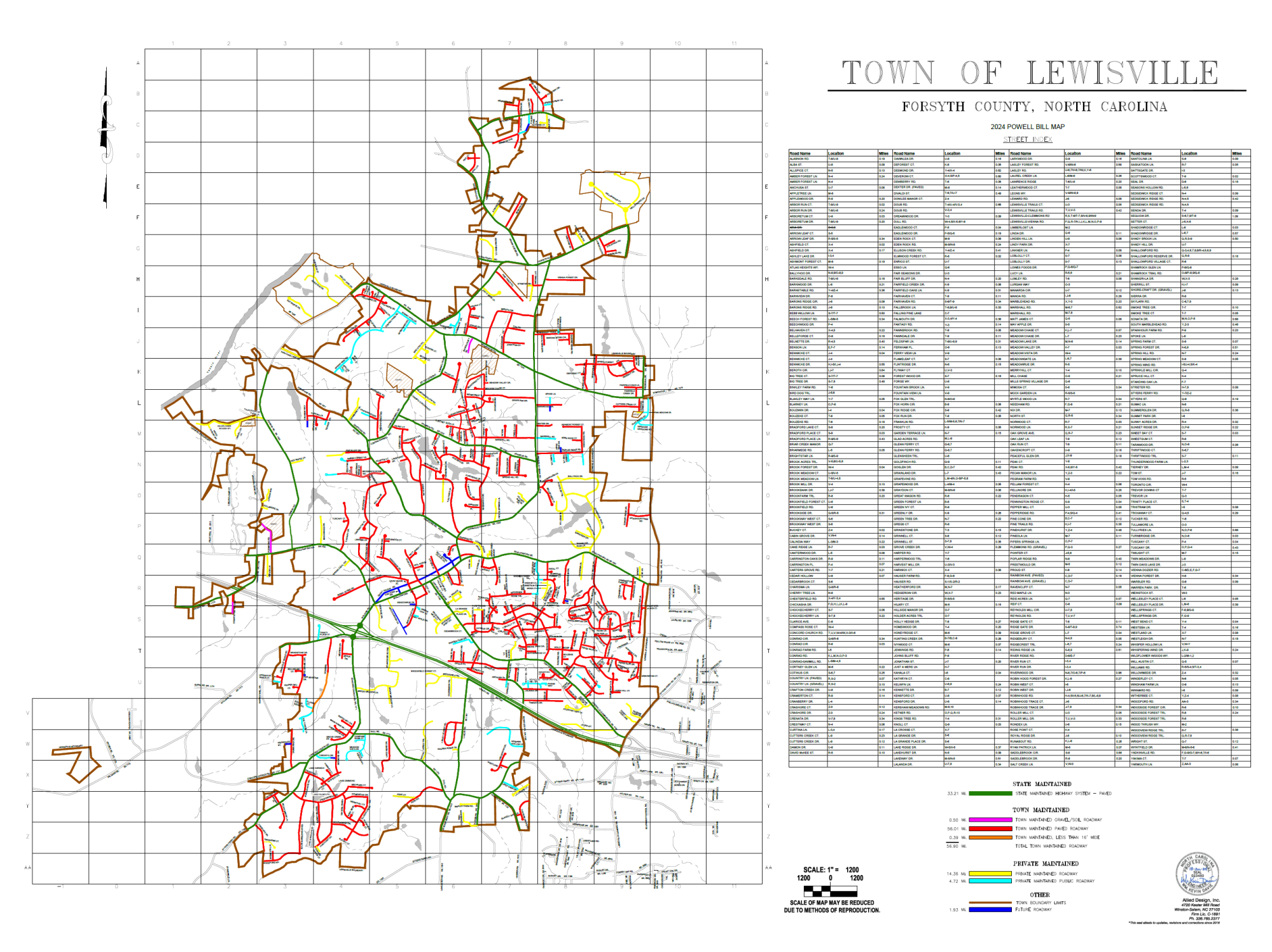 Lewisville, North Carolina Powell Bill Boundary Map 2024