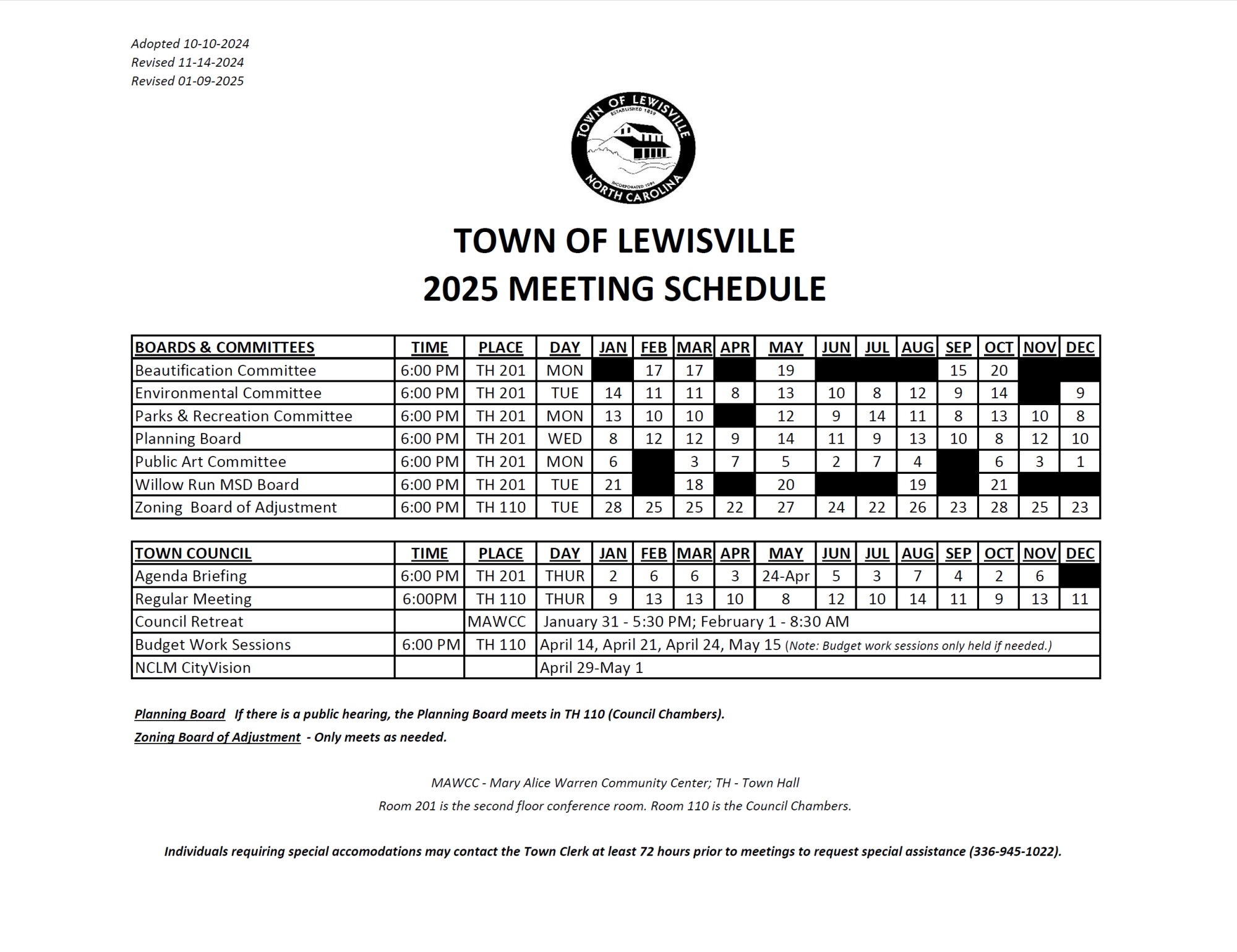 2025 Meeting Schedule